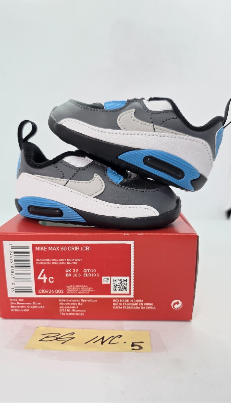 Nike Air Max 90 Crib CB Soft Bottom Baby Bootie Shoes 4C Black/Grey CI0424-002